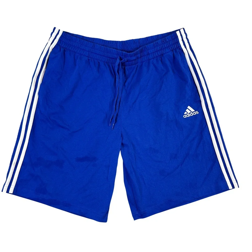 Adidas Mens 2XL Royal Blue 3-Stripe Athletic Shorts Drawstring Pockets